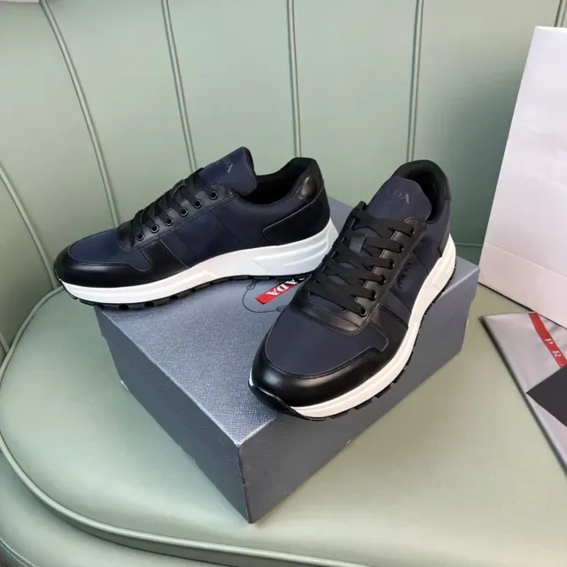 Prada Navy Black Two-Tone Leather And Textile Upper Lifestyle Sneakers 8