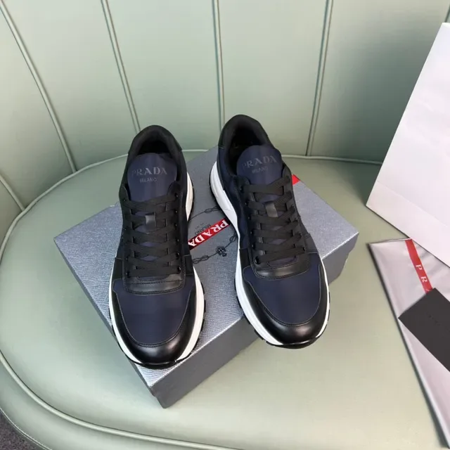 Prada Navy Black Two-Tone Leather And Textile Upper Lifestyle Sneakers 9