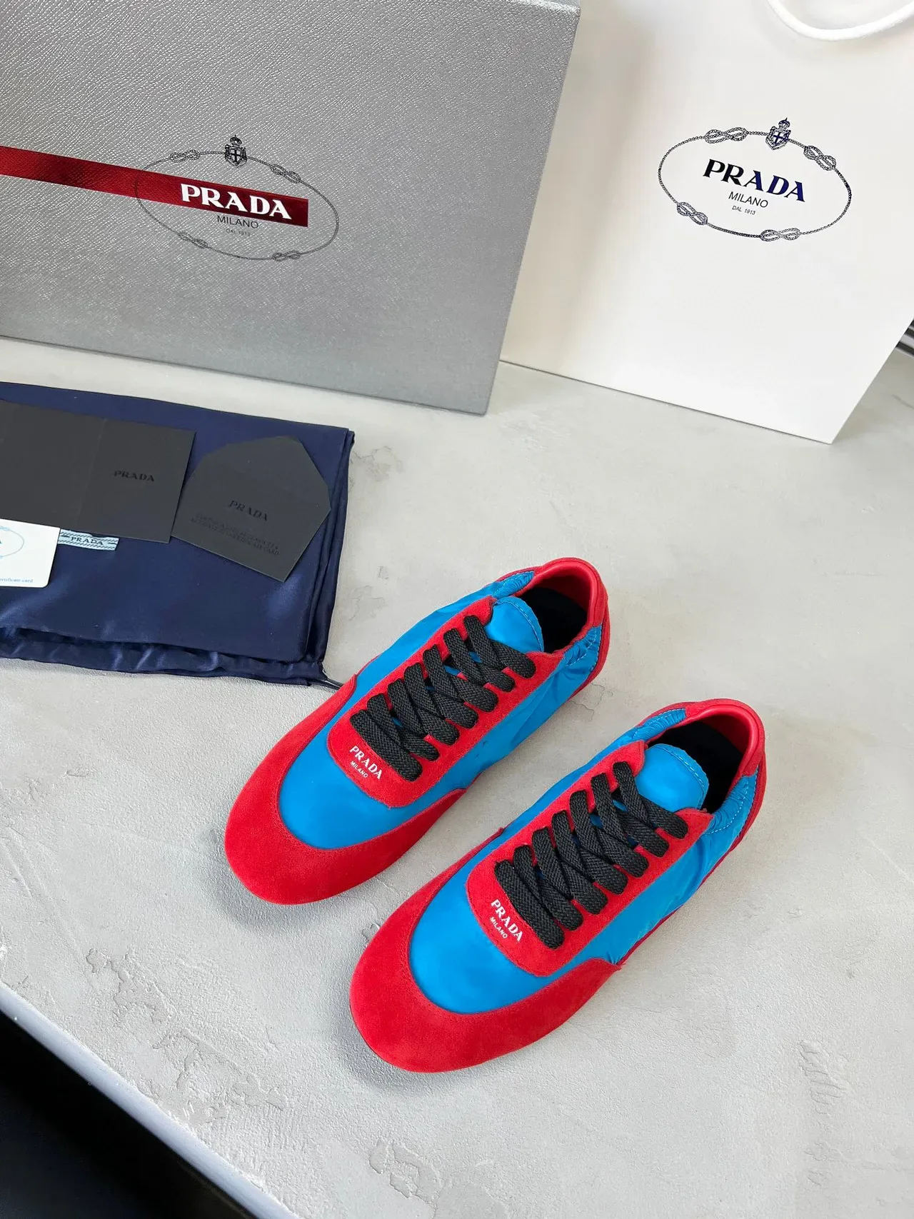Prada Red and Blue Nylon Suede Lifestyle Sneakers 2