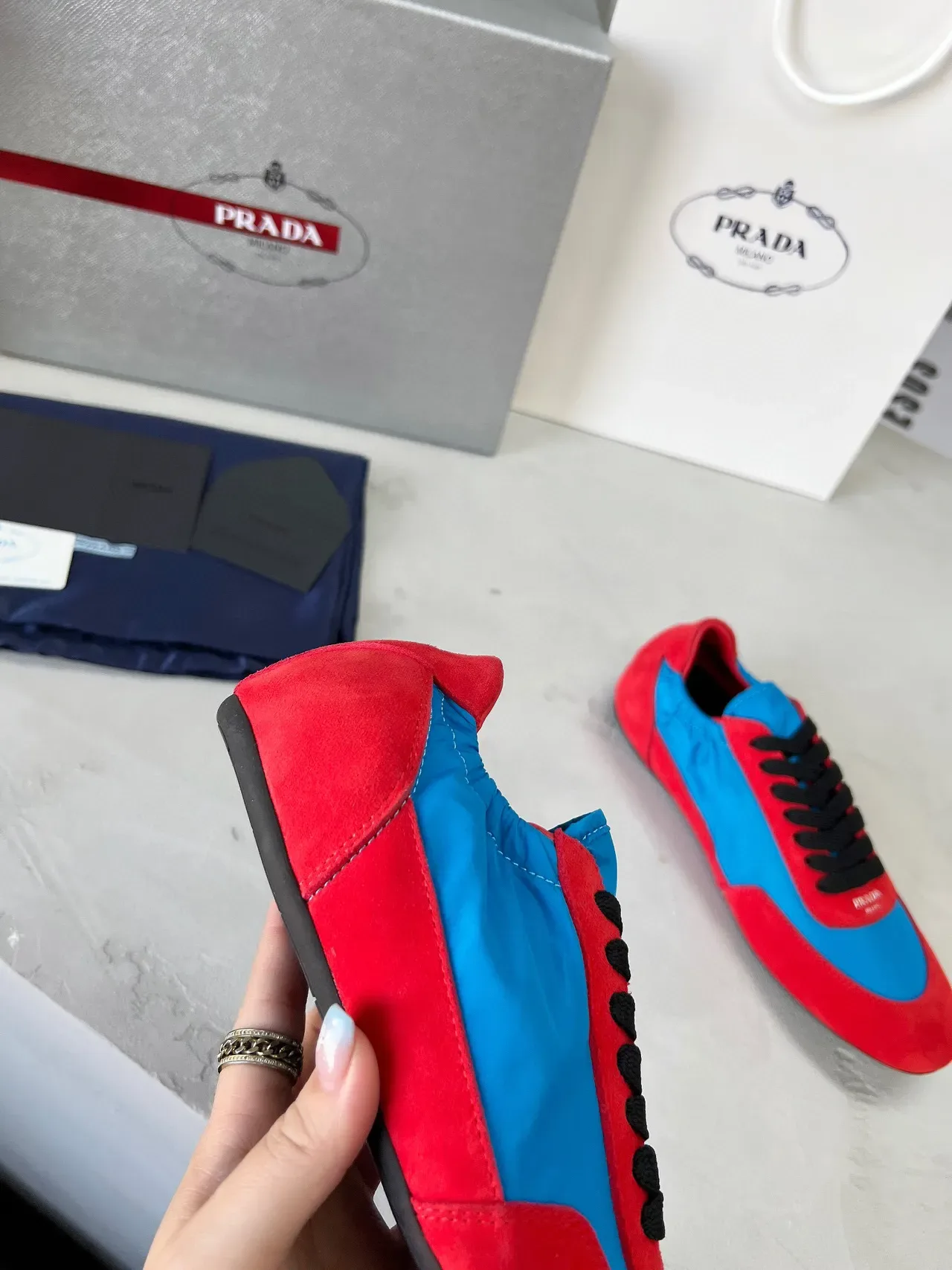 Prada Red and Blue Nylon Suede Lifestyle Sneakers 6