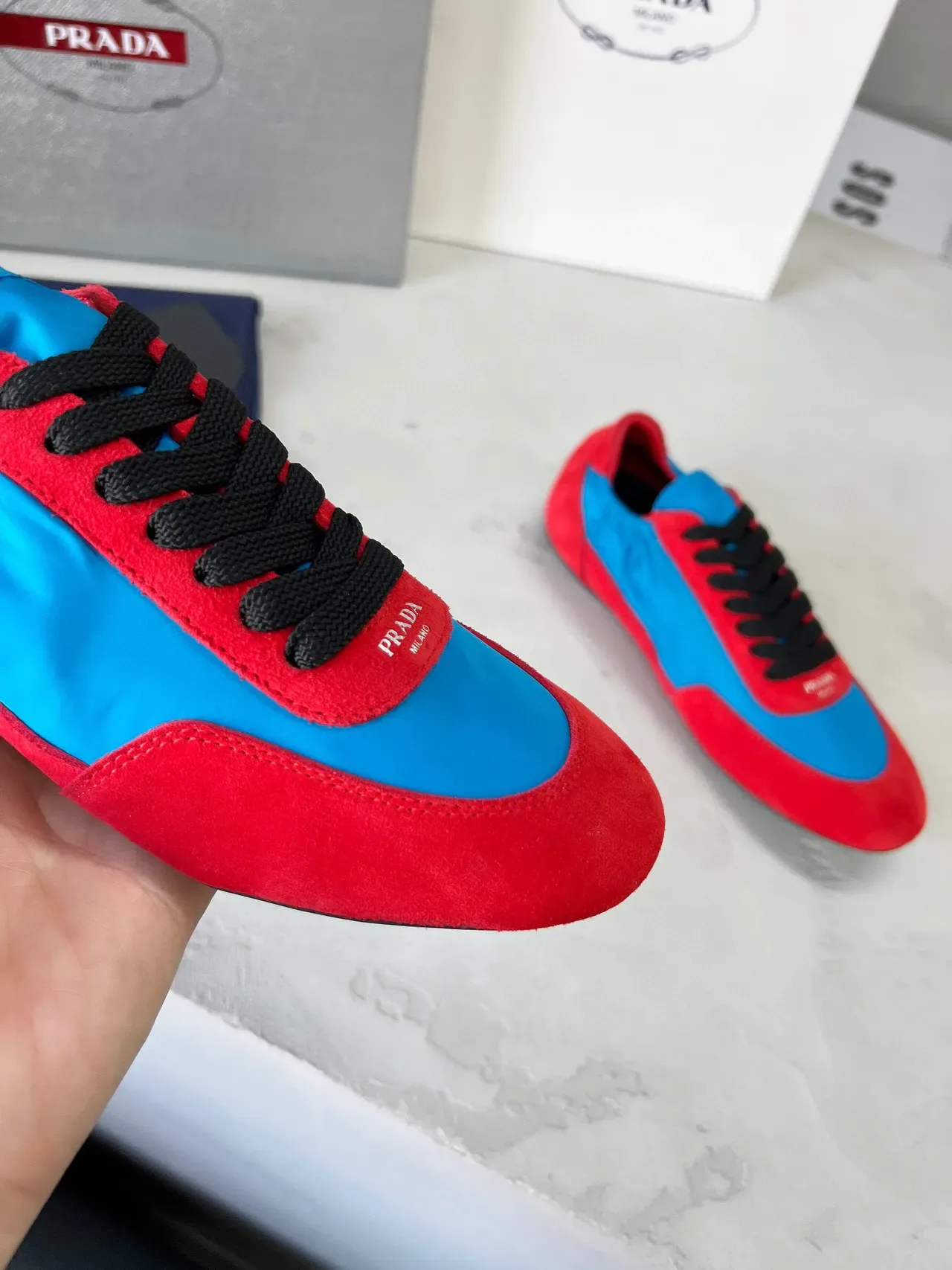 Prada Red and Blue Nylon Suede Lifestyle Sneakers 8