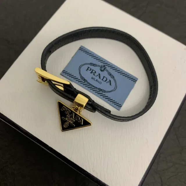 Prada Triangle Charm Double-Wrap Leather Bracelet 5