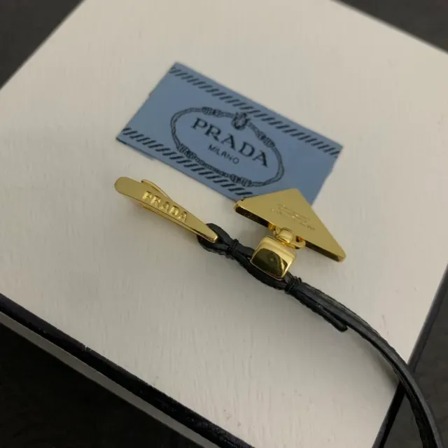 Prada Triangle Charm Double-Wrap Leather Bracelet 6