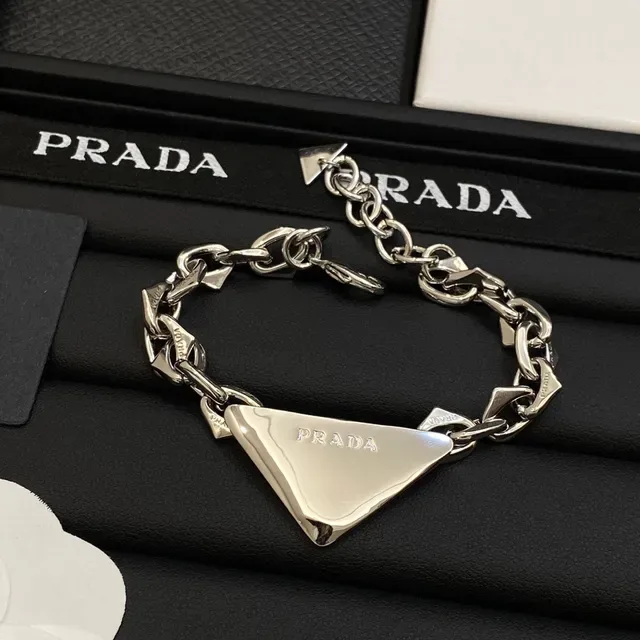 Prada Triangle Charm Silver Chain Bracelet 4