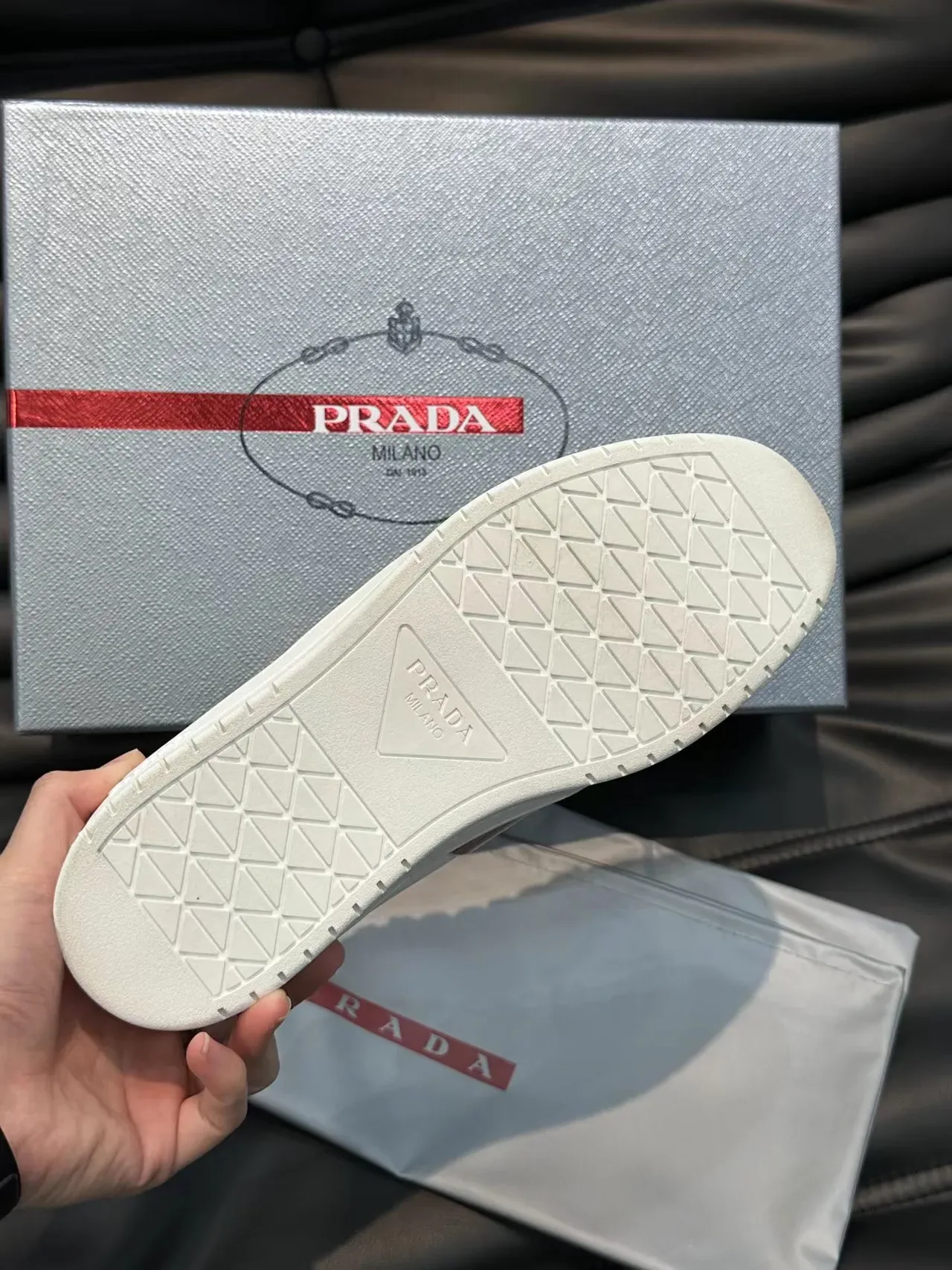 Prada White and Burgundy Side Stripe Lifestyle Sneakers 2