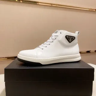Prada White Black High-Top Smooth Leather Lifestyle Sneakers — Prada Lifestyle Sneakers photo from the Yupoo catalog