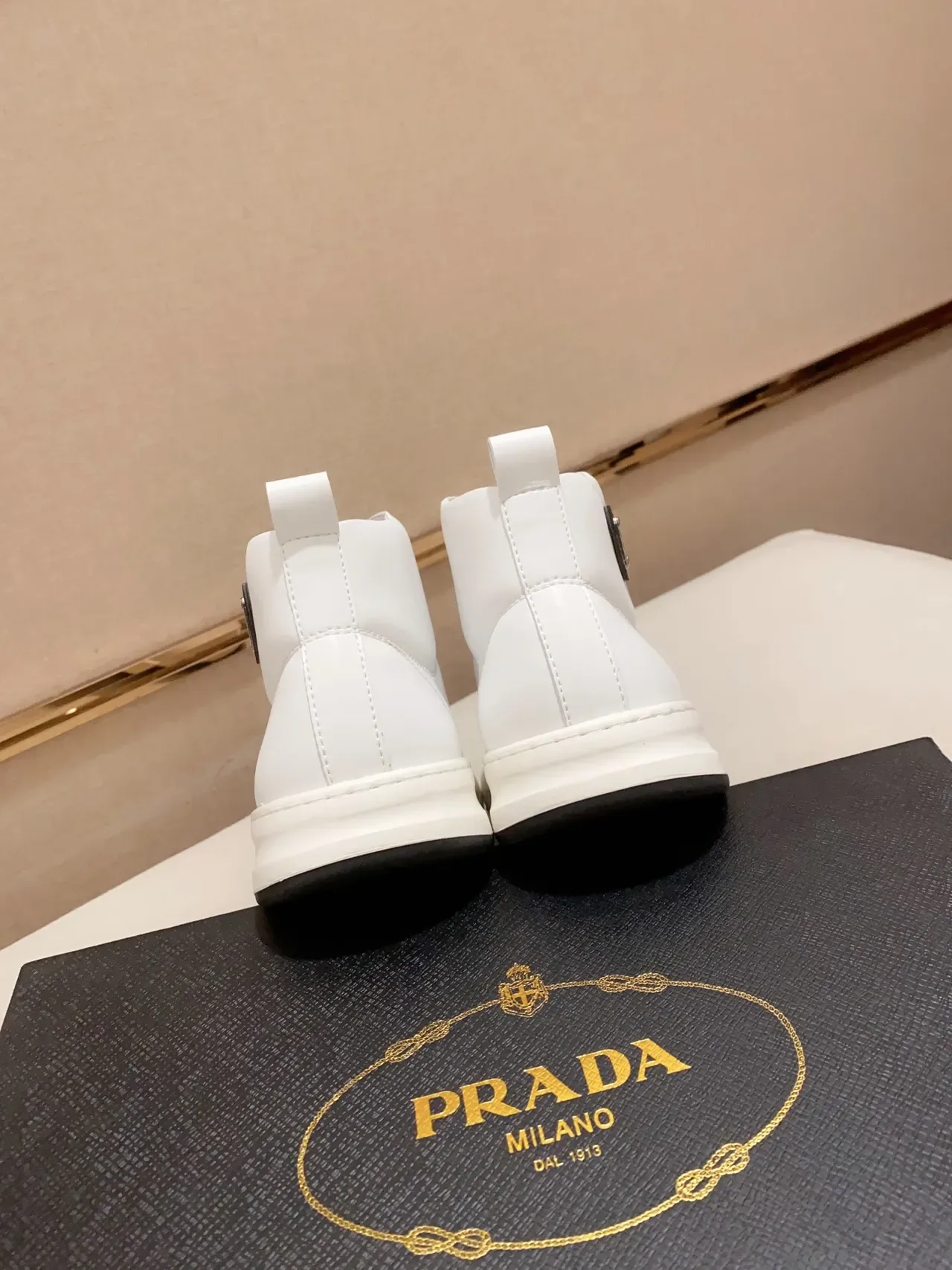 Prada White Black High-Top Smooth Leather Lifestyle Sneakers 3