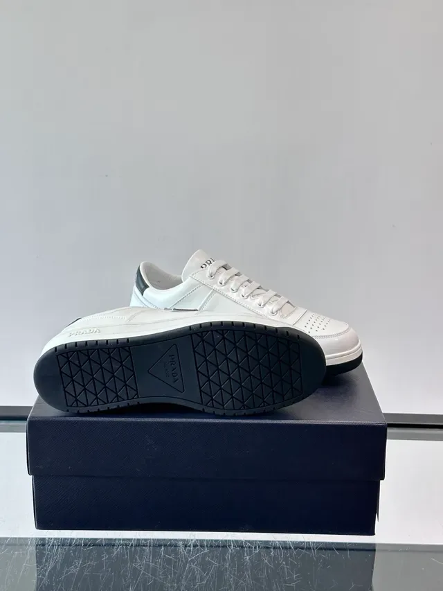 Prada White Black Leather Perforated Toe Lifestyle Sneakers 2