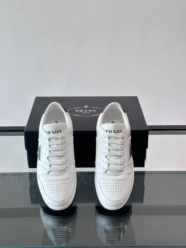 Prada White Black Leather Perforated Toe Lifestyle Sneakers 4
