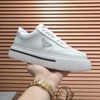 Prada White Black Leather Platform Sole Lifestyle Sneakers