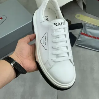 Prada White Black Leather Upper Contrast Sole Lifestyle Sneakers