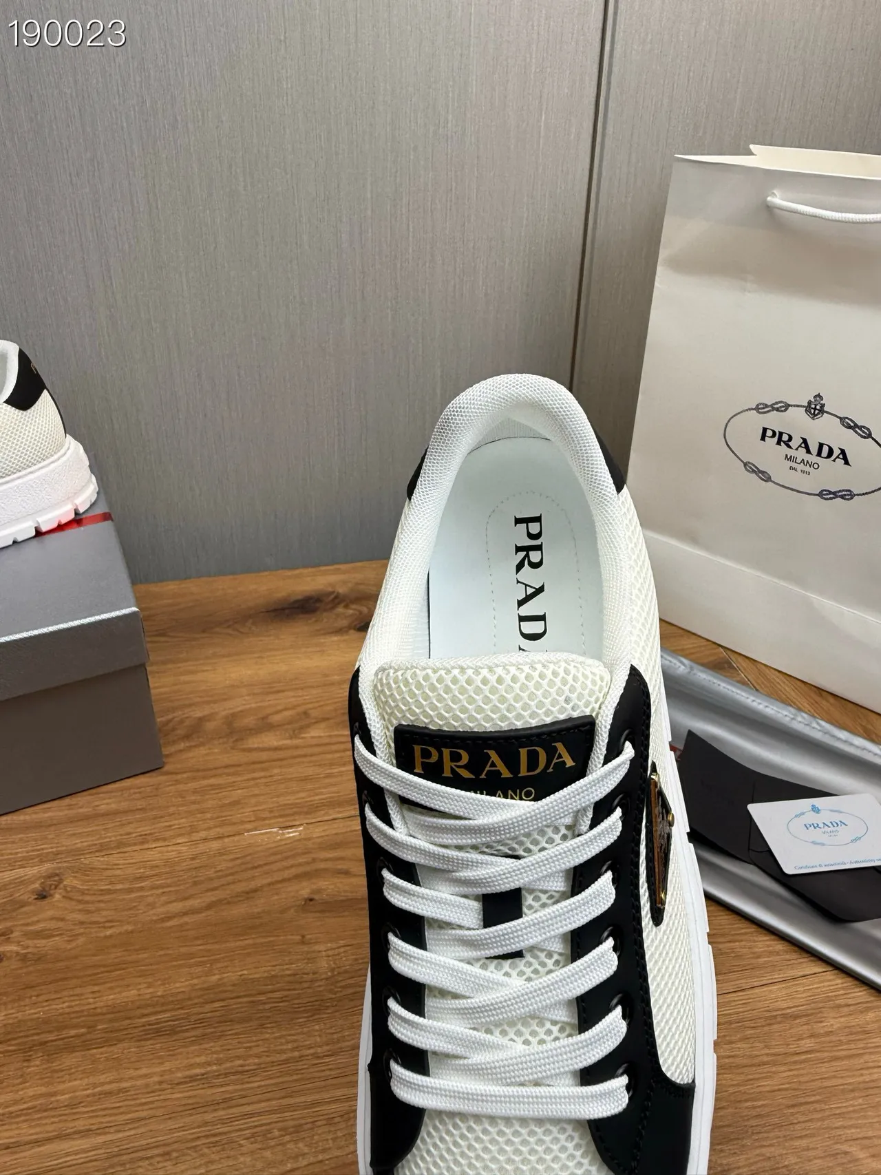 Prada White Black Mesh And Leather Paneling Triangular Logo Patch Chunky Sneakers 6