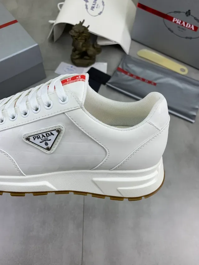 Prada White Red Quilted Upper Triangular Metal Logo Plaque Lifestyle Sneakers 4