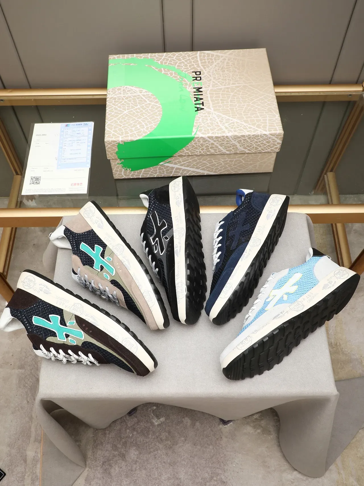 Premiata X-Logo Navy Beige Mint Green sneakers lifestyle 2