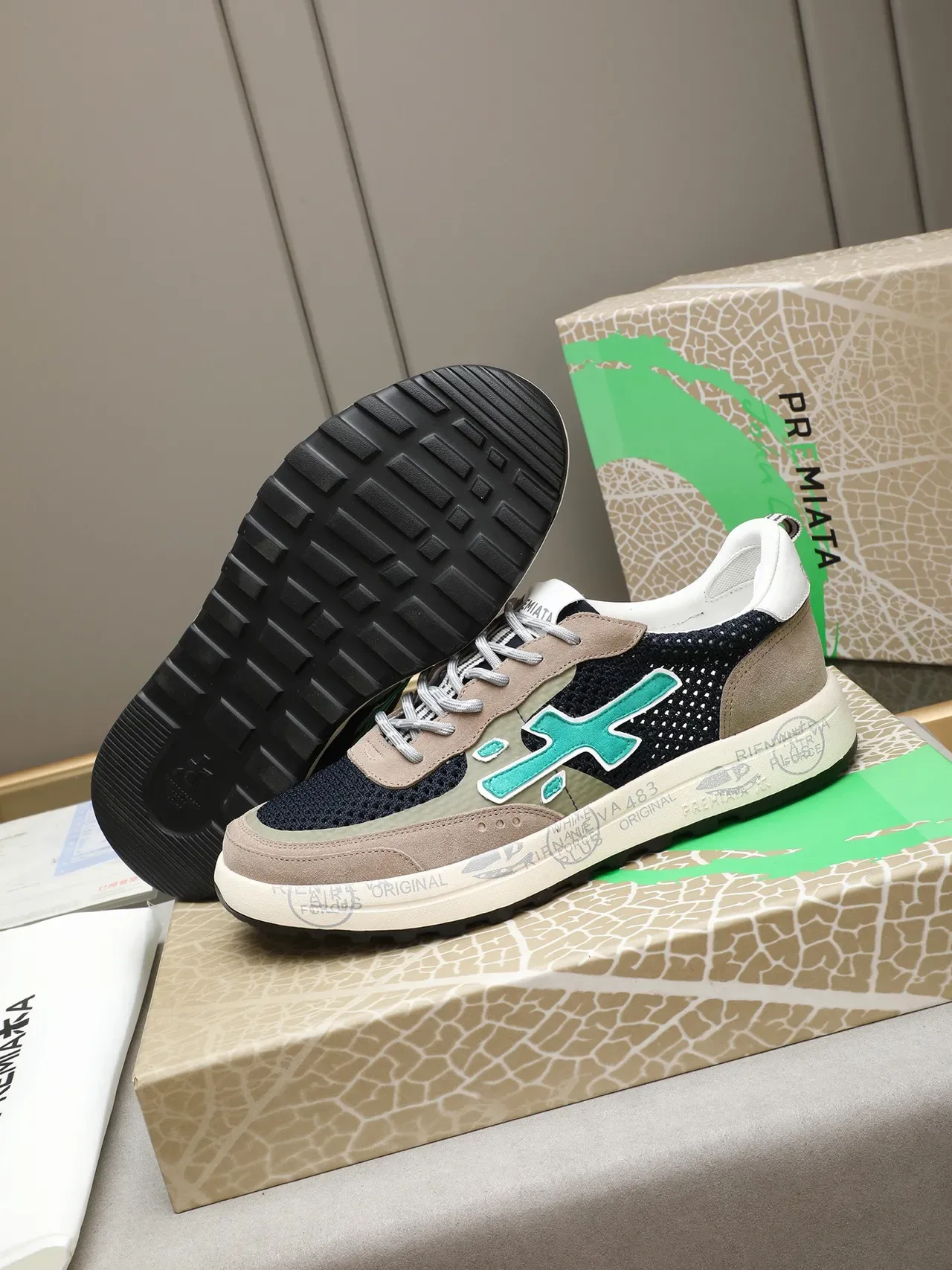 Premiata X-Logo Navy Beige Mint Green sneakers lifestyle 4