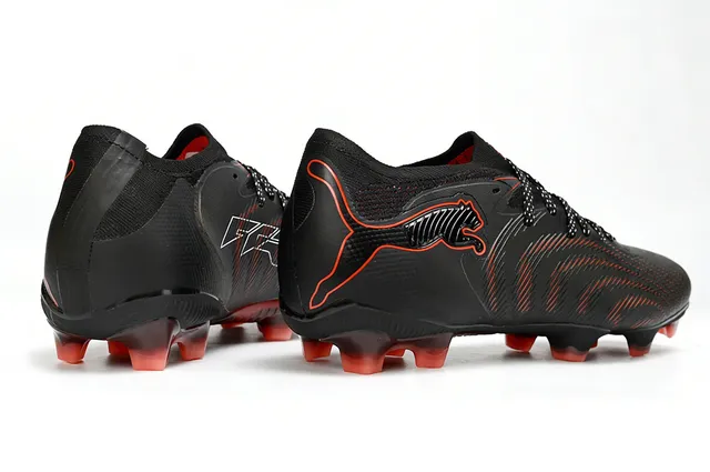 Puma Future Z Black Red Low-Cut Knit Upper Dynamic Line Graphics Firm-Ground Soccer Shoes 5