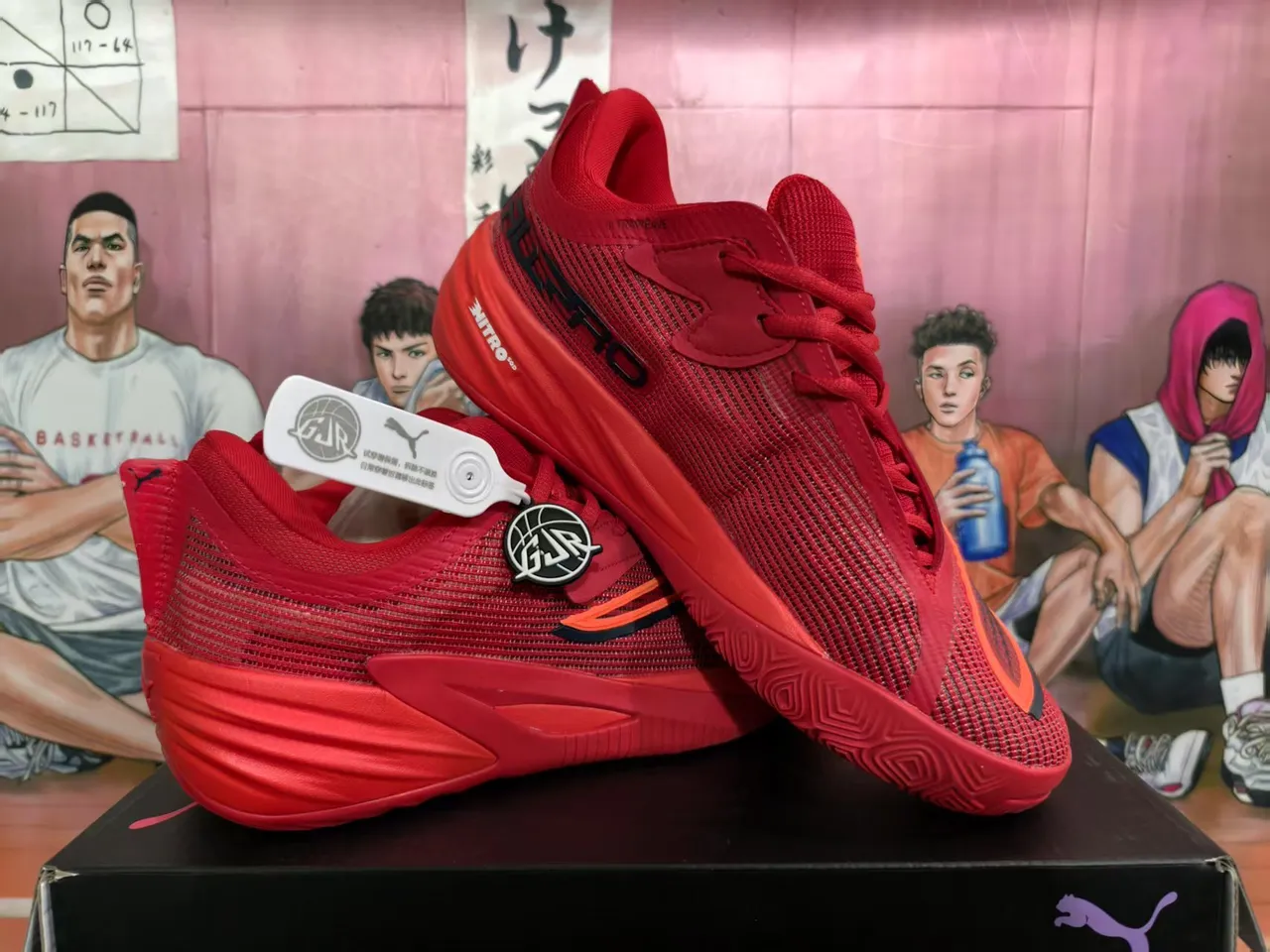 Puma Nitro Pro أحمر أسود برتقالي أحذية كرة السلة 5