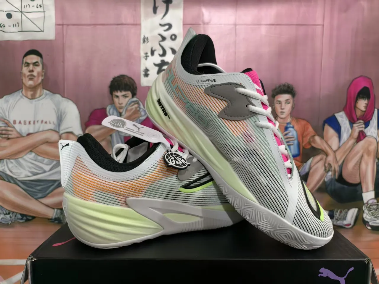 Puma Ultra Wave Fluorescente Verde Lima Rosa Cinza Tênis de Basquete 3