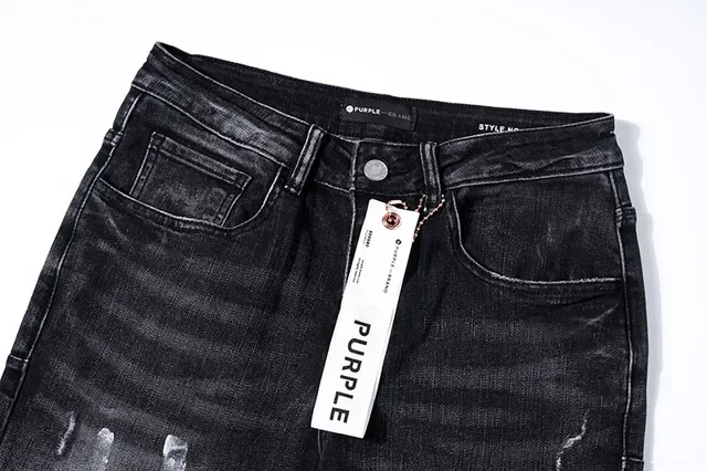 Purple Brand Calças Jeans Desgastadas com Salpicadura de Tinta Ajustadas Lavagem Escura 4