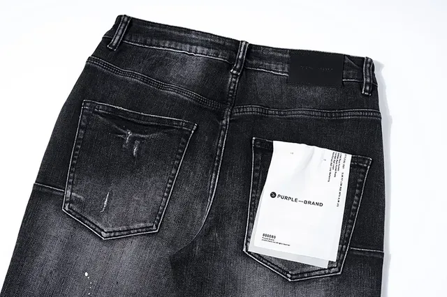 Purple Brand Calças Jeans Desgastadas com Salpicadura de Tinta Ajustadas Lavagem Escura 5