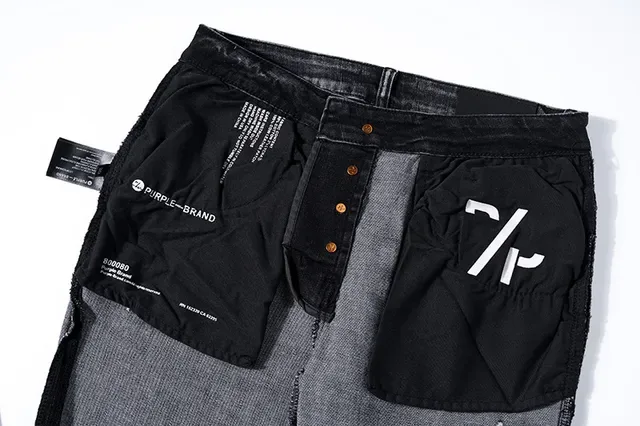 Purple Brand Calças Jeans Desgastadas com Salpicadura de Tinta Ajustadas Lavagem Escura 6