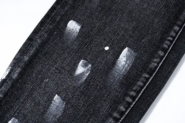 Purple Brand Calças Jeans Desgastadas com Salpicadura de Tinta Ajustadas Lavagem Escura 10