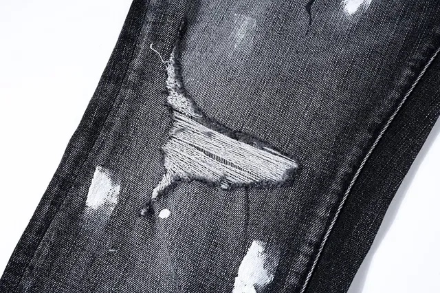 Purple Brand Calças Jeans Desgastadas com Salpicadura de Tinta Ajustadas Lavagem Escura 11