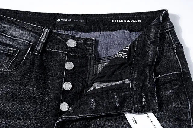 Purple Brand Calças Jeans Desgastadas com Salpicadura de Tinta Ajustadas Lavagem Escura 12