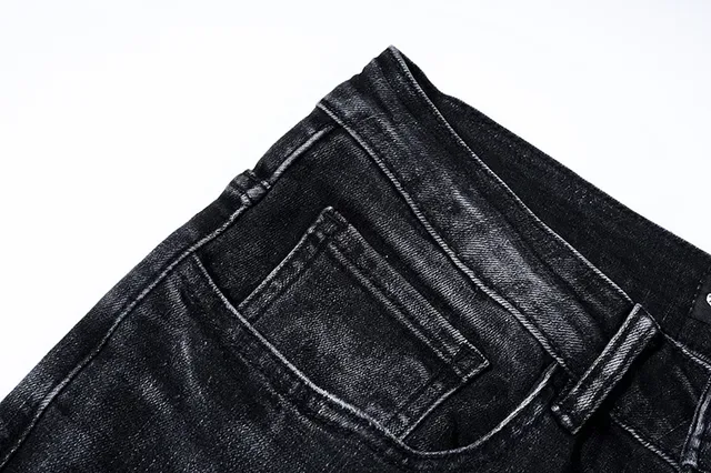 Purple Brand Calças Jeans Desgastadas com Salpicadura de Tinta Ajustadas Lavagem Escura 14