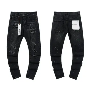 Purple Brand Distressed Paint-Splattered Black Denim Jeans