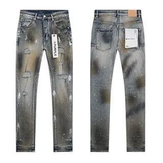 Purple Brand Distressed Paint-Splattered Bleach-Wash Slim-Fit Jeans