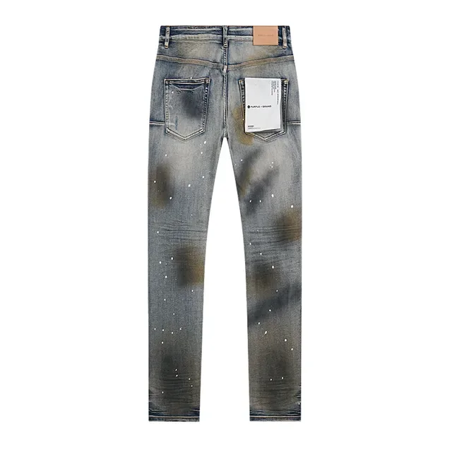 Purple Brand Distressed Paint-Splattered Bleach-Wash Slim-Fit Jeans 3