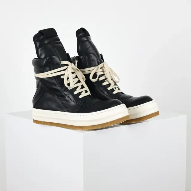 Rick Owens Black Beige High-Top Padded Collar Martin Boots 3