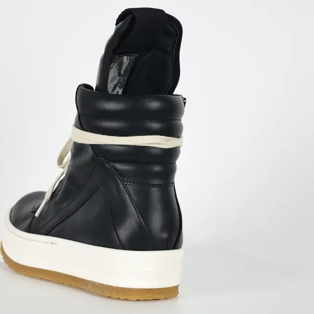 Rick Owens Black Beige High-Top Padded Collar Martin Boots 4