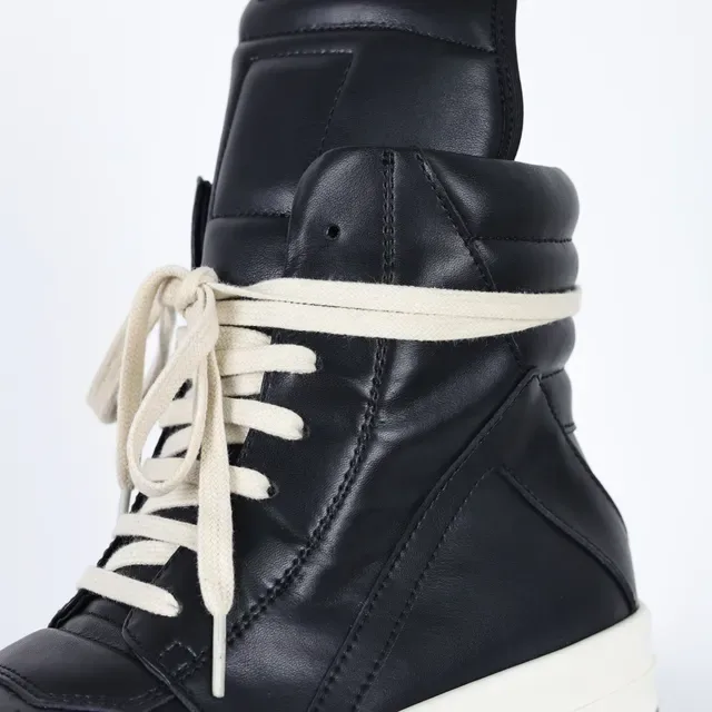 Rick Owens Black Beige High-Top Padded Collar Martin Boots 6