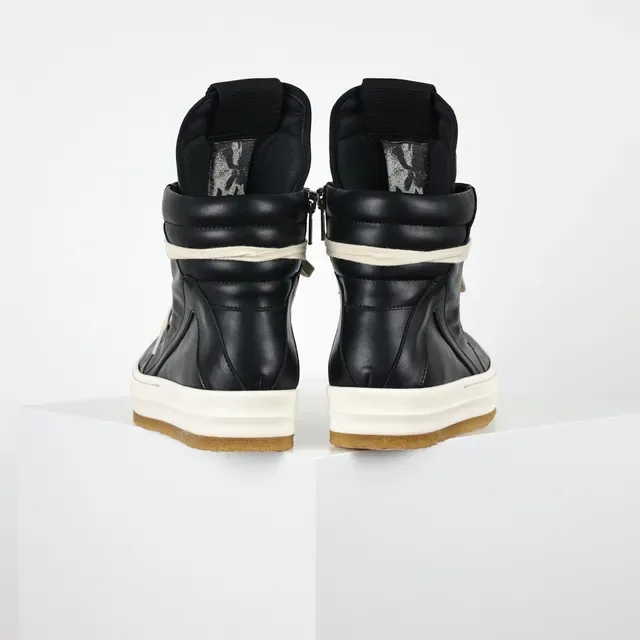 Rick Owens Black Beige High-Top Padded Collar Martin Boots 8