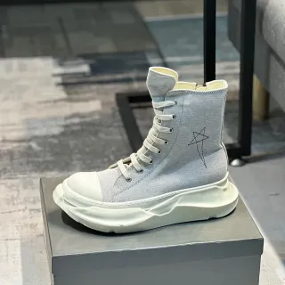 Rick Owens Gray Beige High-Top Denim Upper Ankle Boots