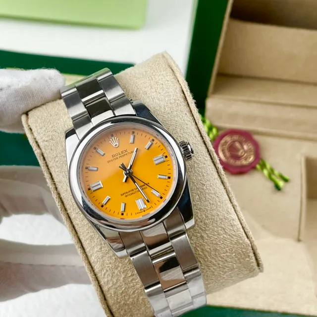 Rolex Oyster Perpetual Yellow Dial Stainless Steel Mechanical Watch 4
