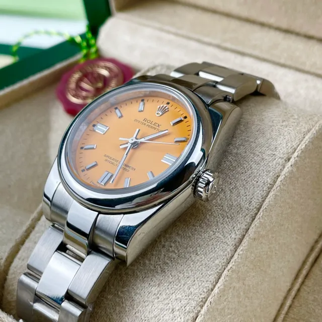 Rolex Oyster Perpetual Yellow Dial Stainless Steel Mechanical Watch 5