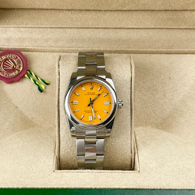 Rolex Oyster Perpetual Yellow Dial Stainless Steel Mechanical Watch 6