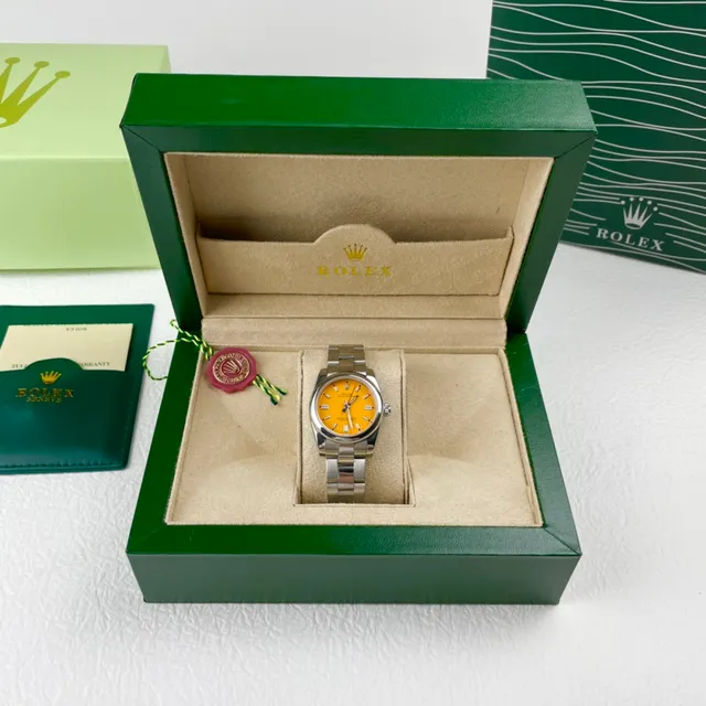 Rolex Oyster Perpetual Yellow Dial Stainless Steel Mechanical Watch 7