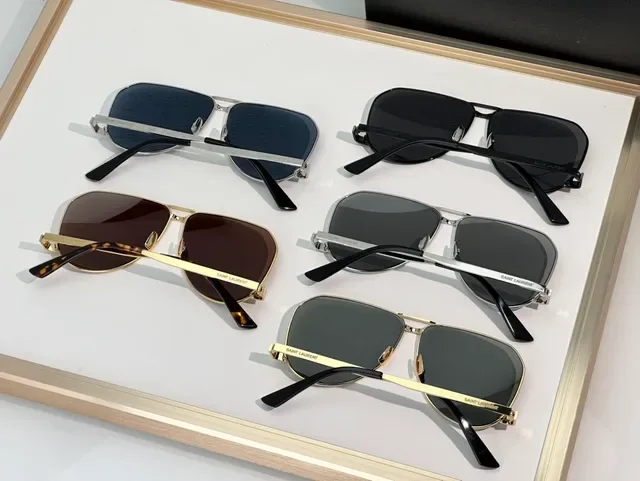 Óculos de Sol Saint Laurent Aviador Metal Dourado Lente Espelhada Âmbar 5