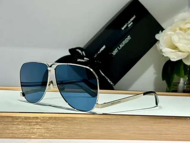 Óculos de Sol Saint Laurent Aviador Metal Dourado Lente Espelhada Âmbar 7