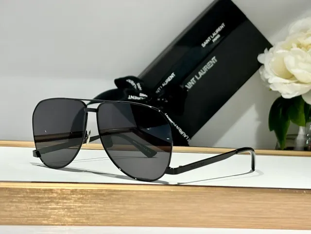 Óculos de Sol Saint Laurent Aviador Metal Dourado Lente Espelhada Âmbar 8
