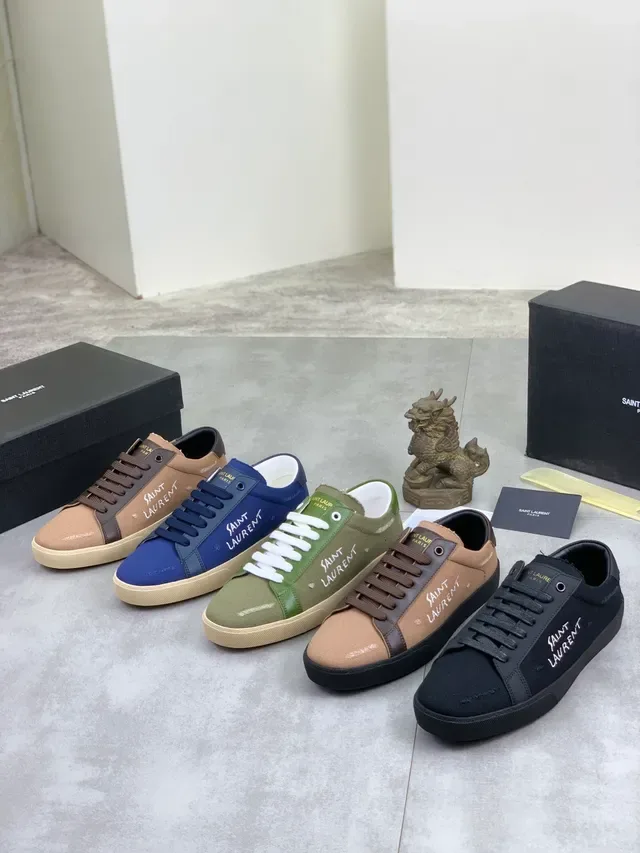 Saint Laurent Sneaker Canvas e Couro Panel Bege Marrom Preto Lifestyle Sneakers 2