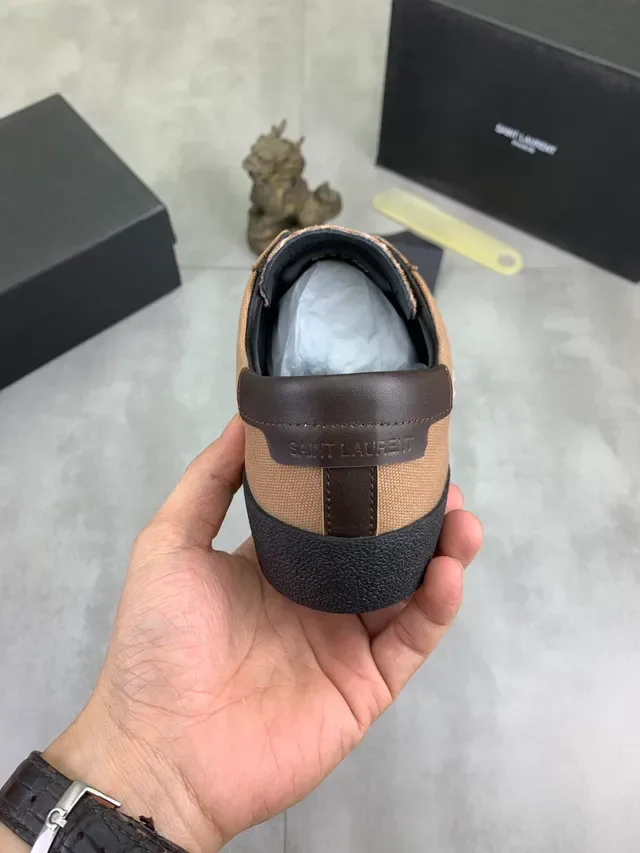 Saint Laurent Sneaker Canvas e Couro Panel Bege Marrom Preto Lifestyle Sneakers 4