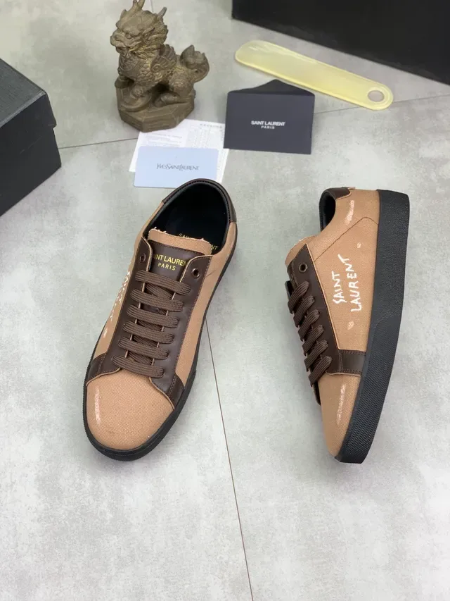 Saint Laurent Sneaker Canvas e Couro Panel Bege Marrom Preto Lifestyle Sneakers 6