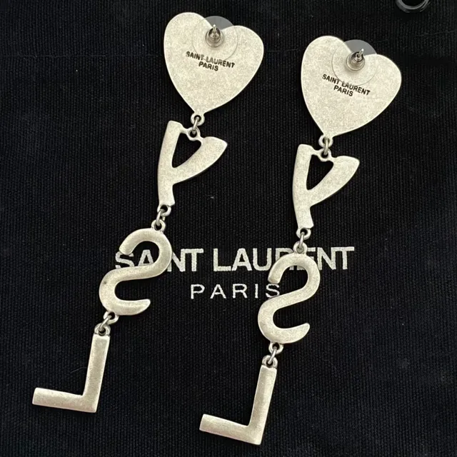Saint Laurent Crystal-Pavé Heart and YSL Monogram Dangling Earrings 4