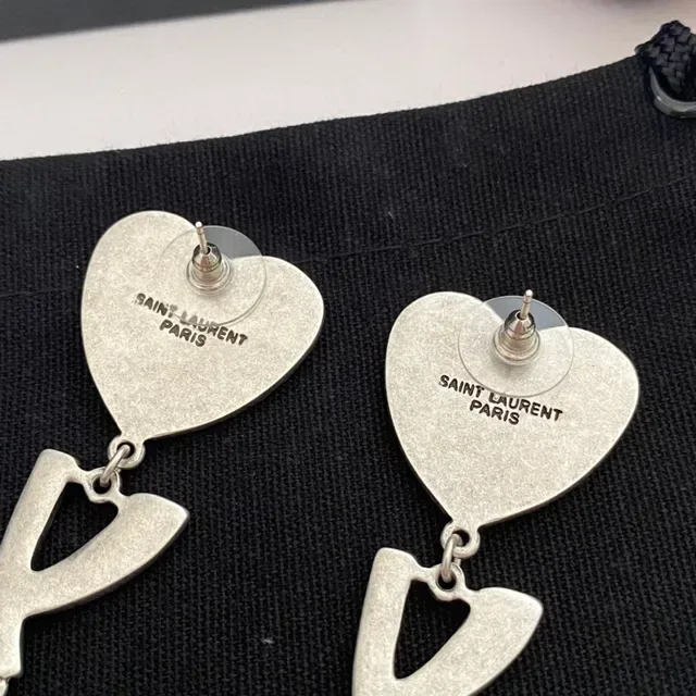 Saint Laurent Crystal-Pavé Heart and YSL Monogram Dangling Earrings 5
