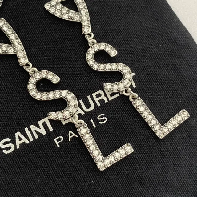 Saint Laurent Crystal-Pavé Heart and YSL Monogram Dangling Earrings 6